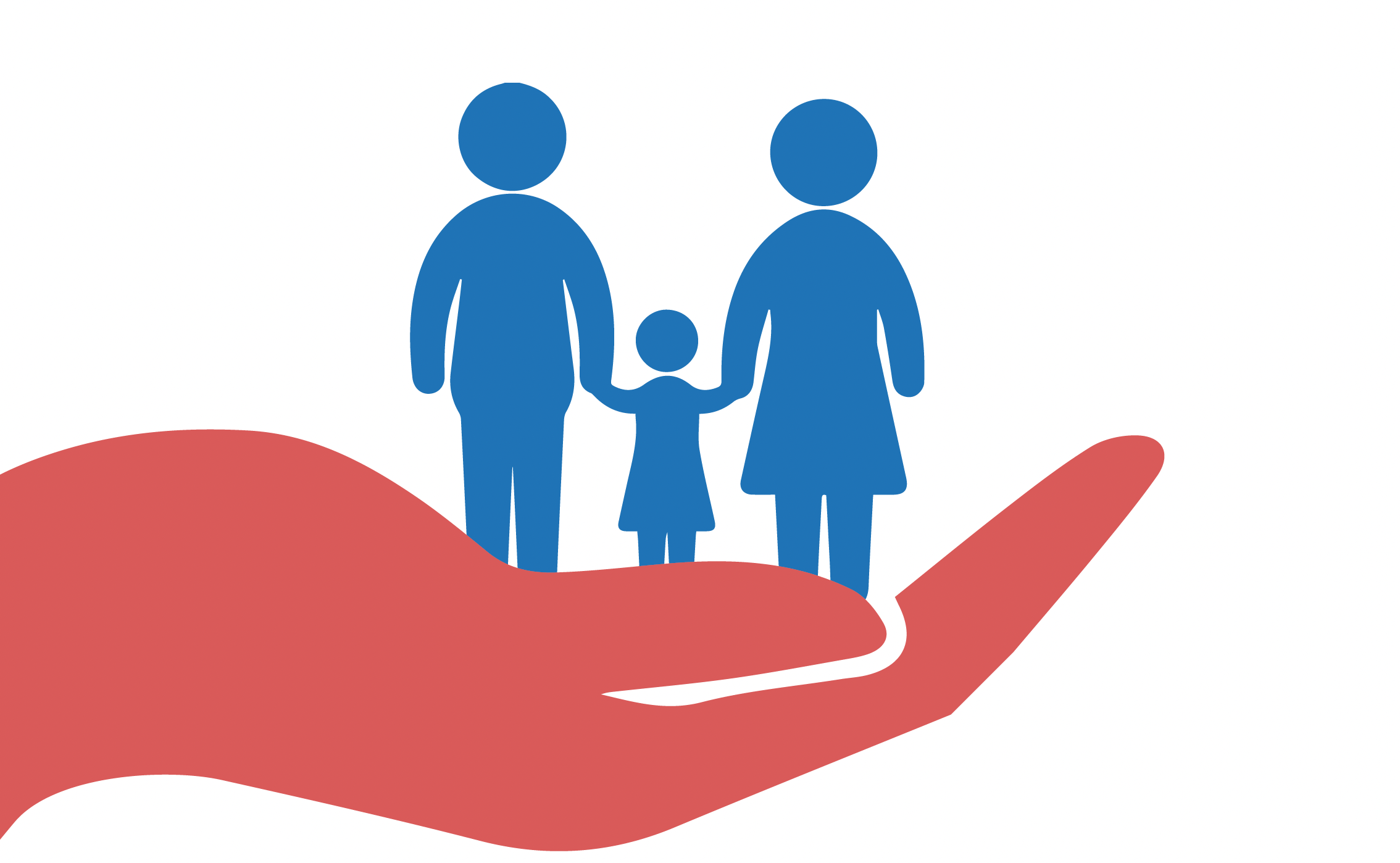 Digital illustration and icon of a red hand with a blue family on top