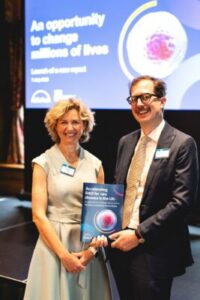Nick Meade, CEO of Genetic Alliance UK, and Sam Barrell, CEO of LifeArc, presenting a joint report.
